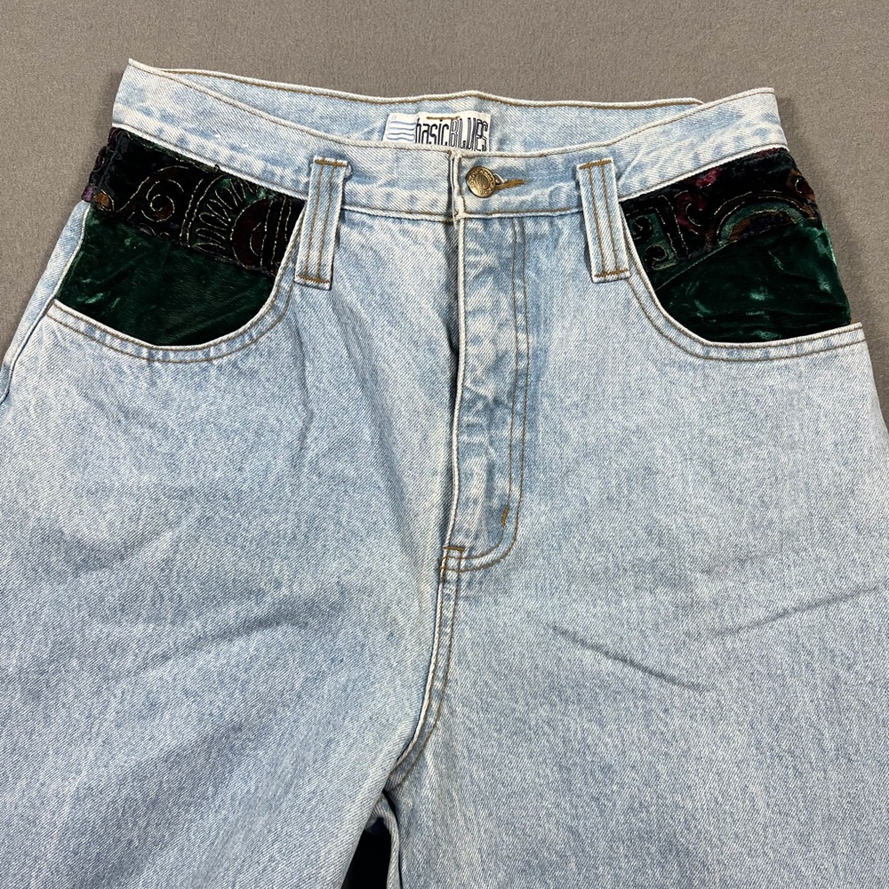 Vintage 1990s Basic Blues Patchwork Light Wash De… - image 2